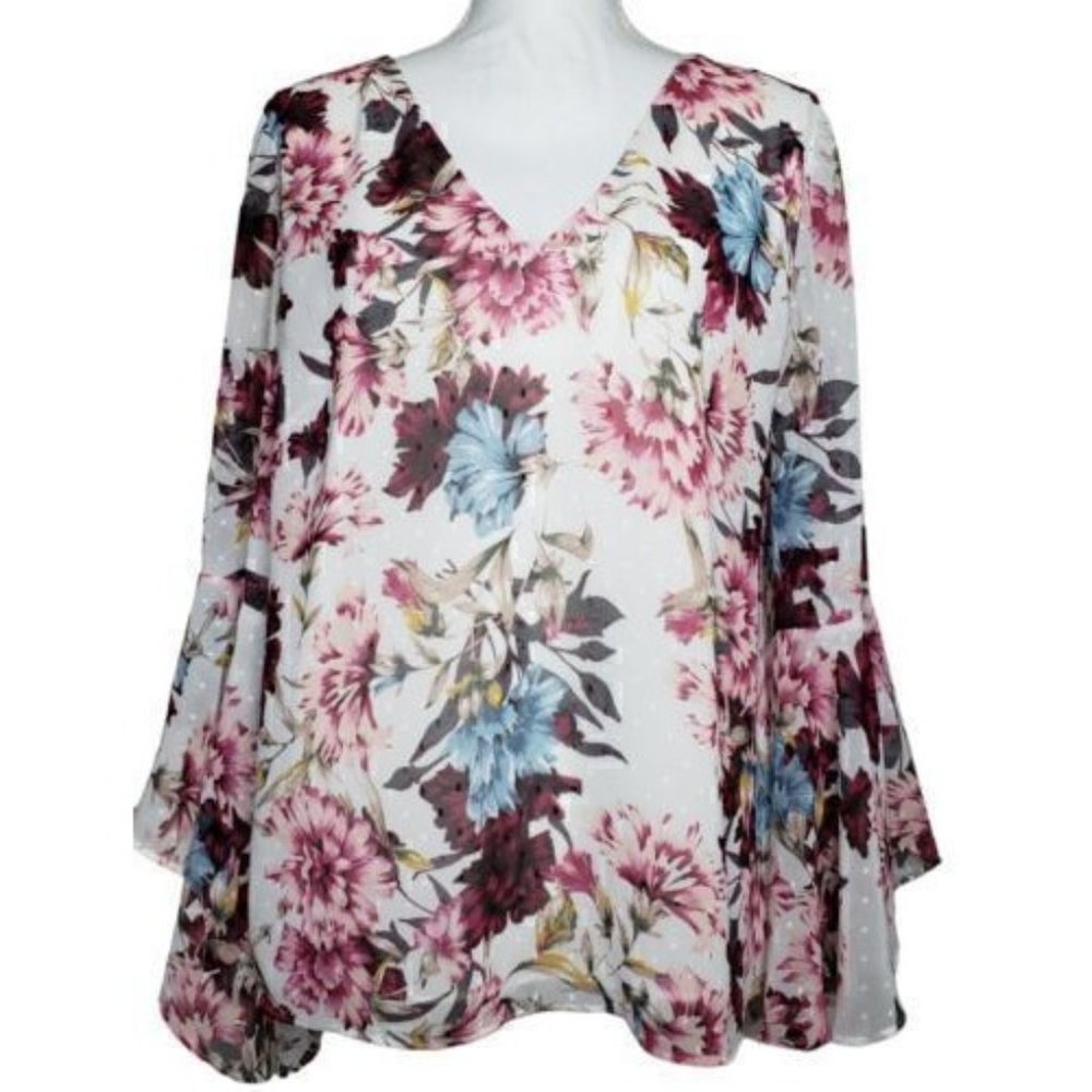 Floral Print White House Black Market Drape-back Ecru Rosewood louse Sz 14